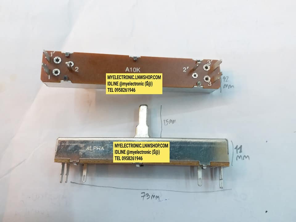 ขาย โวลุ่มสไลด์A10K6ขา ลงปริ้น ยี่ห้อ ALPHA ตัวยาว73มม.แกนยาว15มม.ตัวกว้าง22มม.ตัวสูง11มม. VR SLIDE 10KA ราคาตัวละ . . บาท