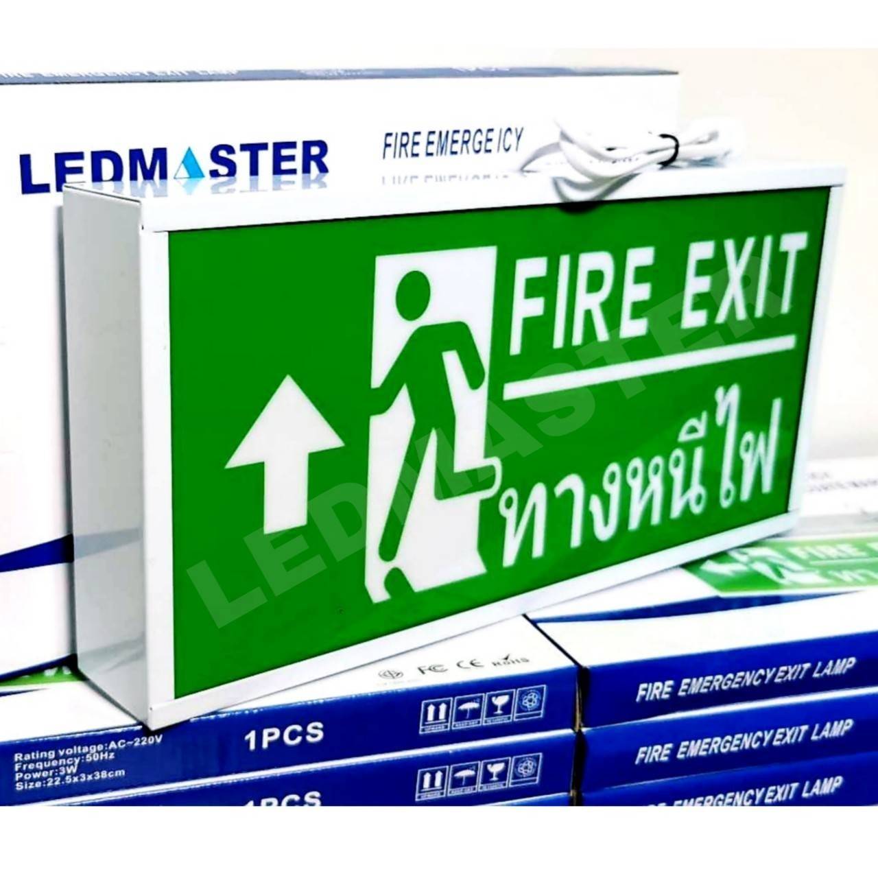 [จำนวน 10 ป้าย] กล่องป้ายทางหนีไฟ Fire Exit (เเบบกล่อง ) รูปคนวิ่งทางหนีไฟ ลูกศรชี้ลง / กล่องไฟป้ายทางหนีไฟ