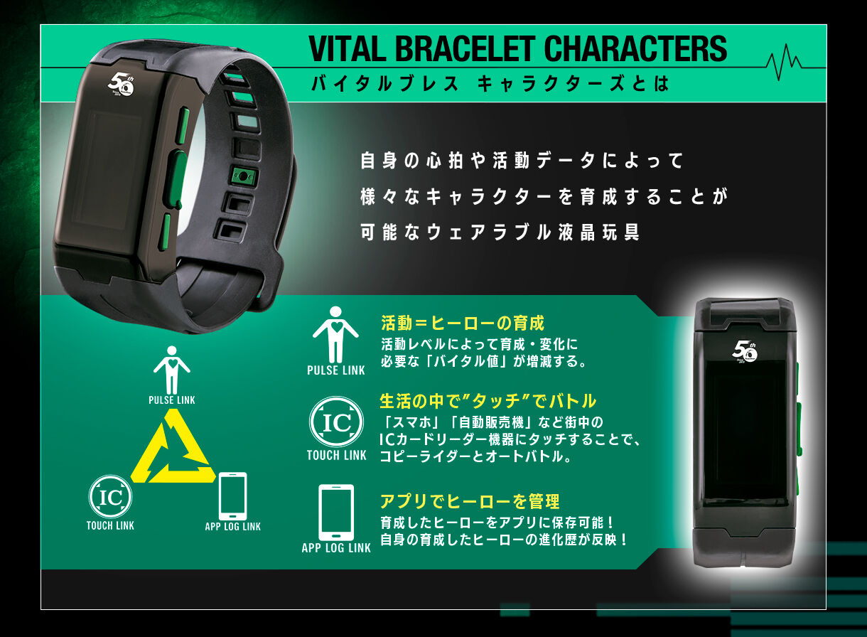 8072376 BANDAI SPIRITS VITAL BRACELET CHARACTERS KAMEN RIDER 50th EDITION