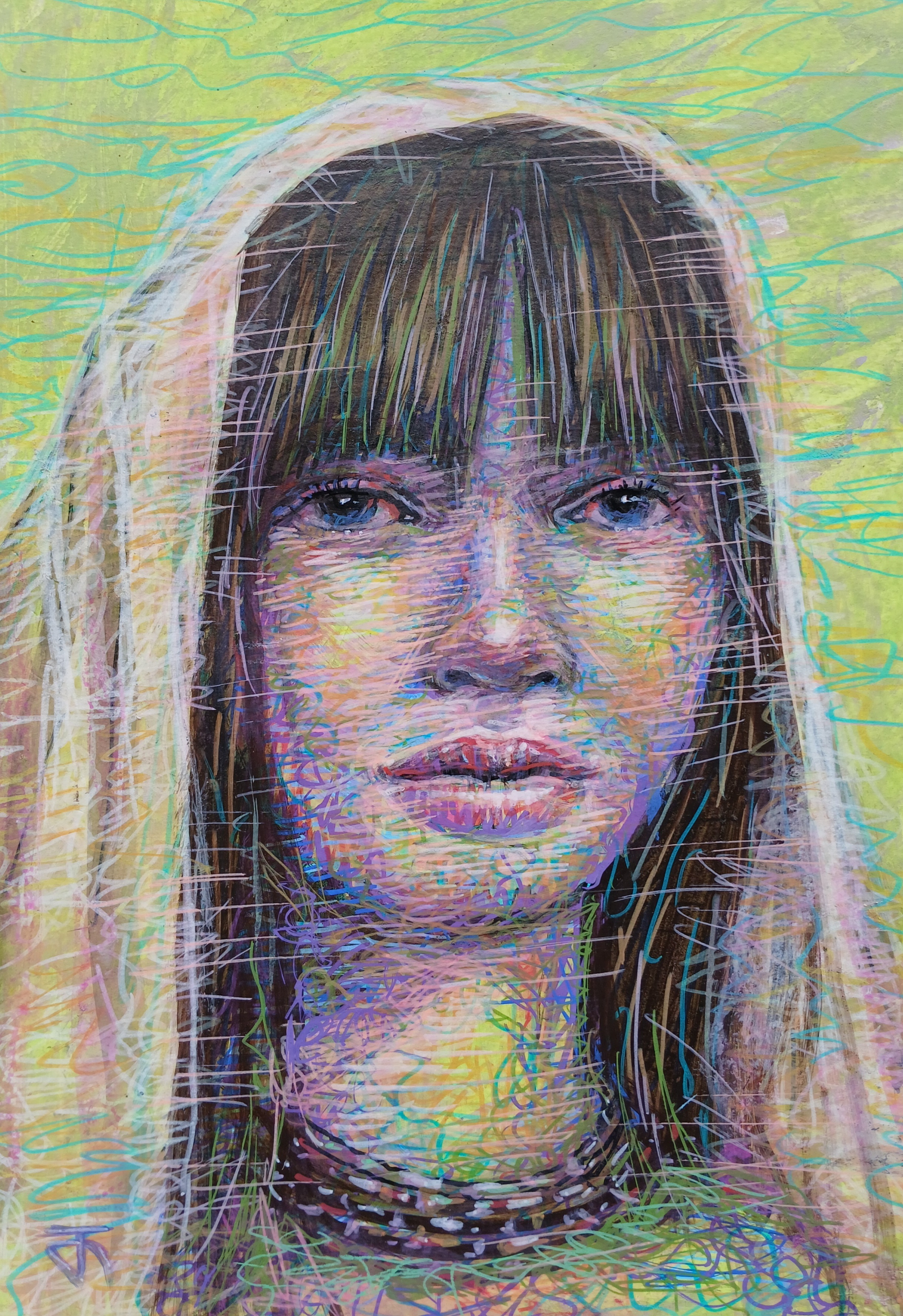 Portrait04 ภาพวาดสีอะครีลิคและวาดเส้นปากกาอะครีลิค แนว colorful บนกระดาษร้อยปอนด์(200 Gsm.) ขนาด (A4) 21 cm. x 29.7 cm. งานวาด มีชิ้นเดียว ไม่ใช่ภาพพิมพ์หรือโปสเตอร์