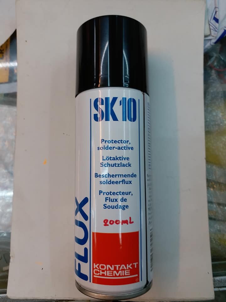 เสปรย์SK10 FLUXยี่ห้อKONTAKT CHEMIEน้ำหนัก200Gเสปรย์เป็นน้ำยาช่วยบัดกรีแผ่นวงจรแผ่นวงจรไอซีราคากระป๋องล่ะSPRAY CRC มีขายอะไหล่อิเล็กทรอนิกส์หาซื้อได้ที่ร้านขายอุปกรณ์อิเล็กทรอนิกส์บ้านหม้อกรุงเทพราคาไม่แพง