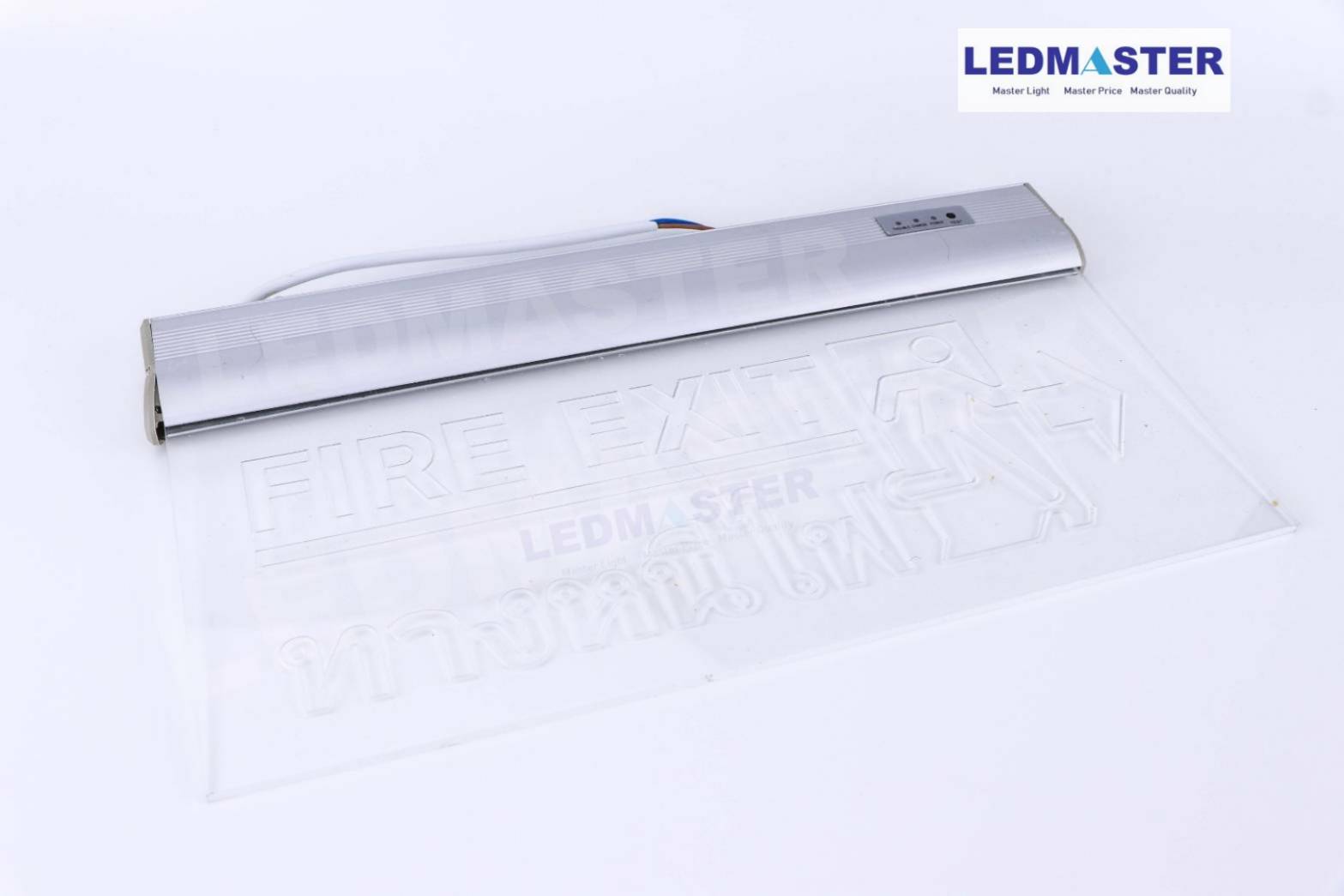 ป้ายทางหนีไฟ ชนิดป้ายพื้นใส Fire Exit ทางหนีไฟ สัญลักษณ์คนวิ่ง