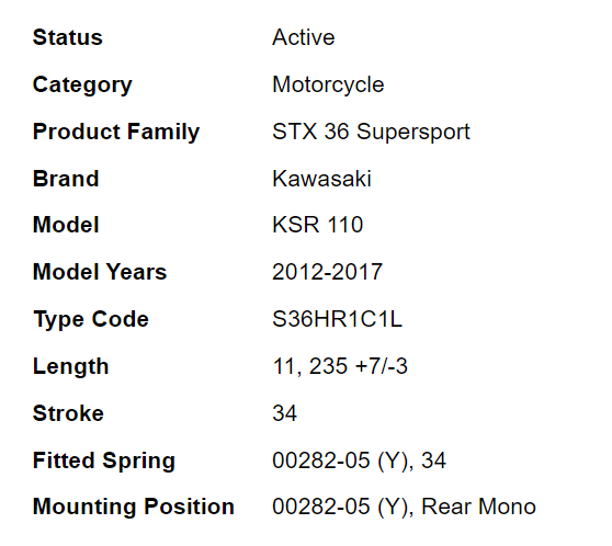 โช๊คหลัง OHLINS KA 607 FOR KAWASAKI KSR110 /kr150