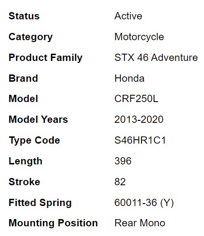 โช๊คหลัง OHLINS HO 429 FOR HONDA CRF250L/M 2013-2020