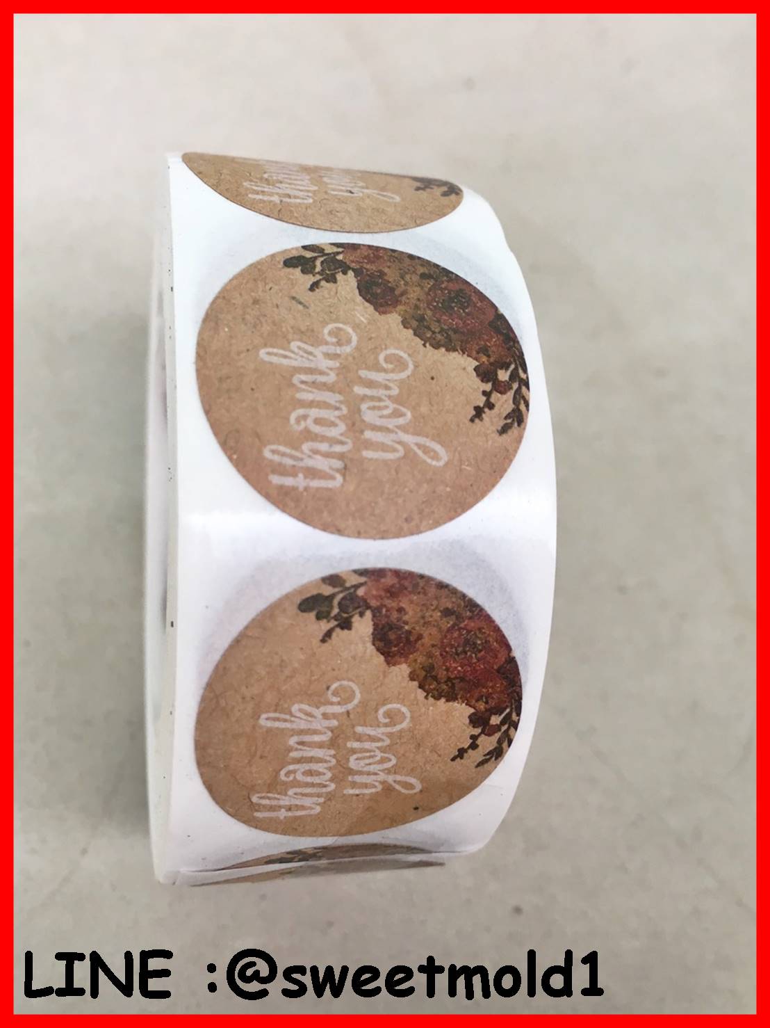 สติกเกอร์วงกลมดอกไม้ลาย Thank you 1ม้วน มี500แผ่น : 006635