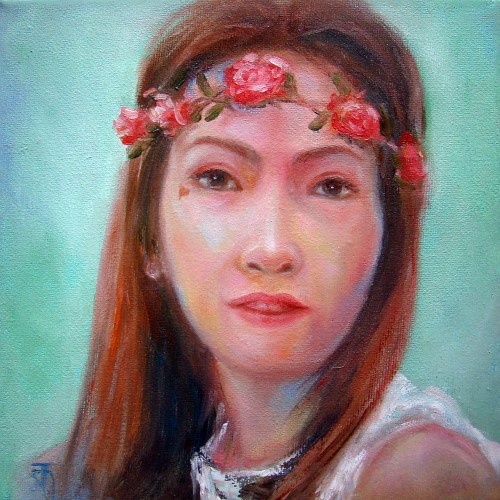 " Portrait-F4 " ภาพวาดสีน้ำมัน งานเพ้นท์บนเฟรมผ้าใบ canvas ขนาด 20 x 20 cm. [Made to Order]