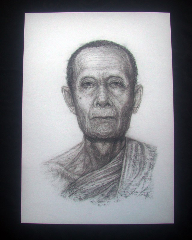 หลวงปู่โต๊ะ วัดประดู่ฉิมพลี กรุงเทพฯ ภาพวาดดินสอ ชาโคล กระดาษ 100 ปอนด์ ขนาด A3 งานวาดต้นฉบับ ไม่ใช่ภาพพิมพ์หรือโปสเตอร์ครับ