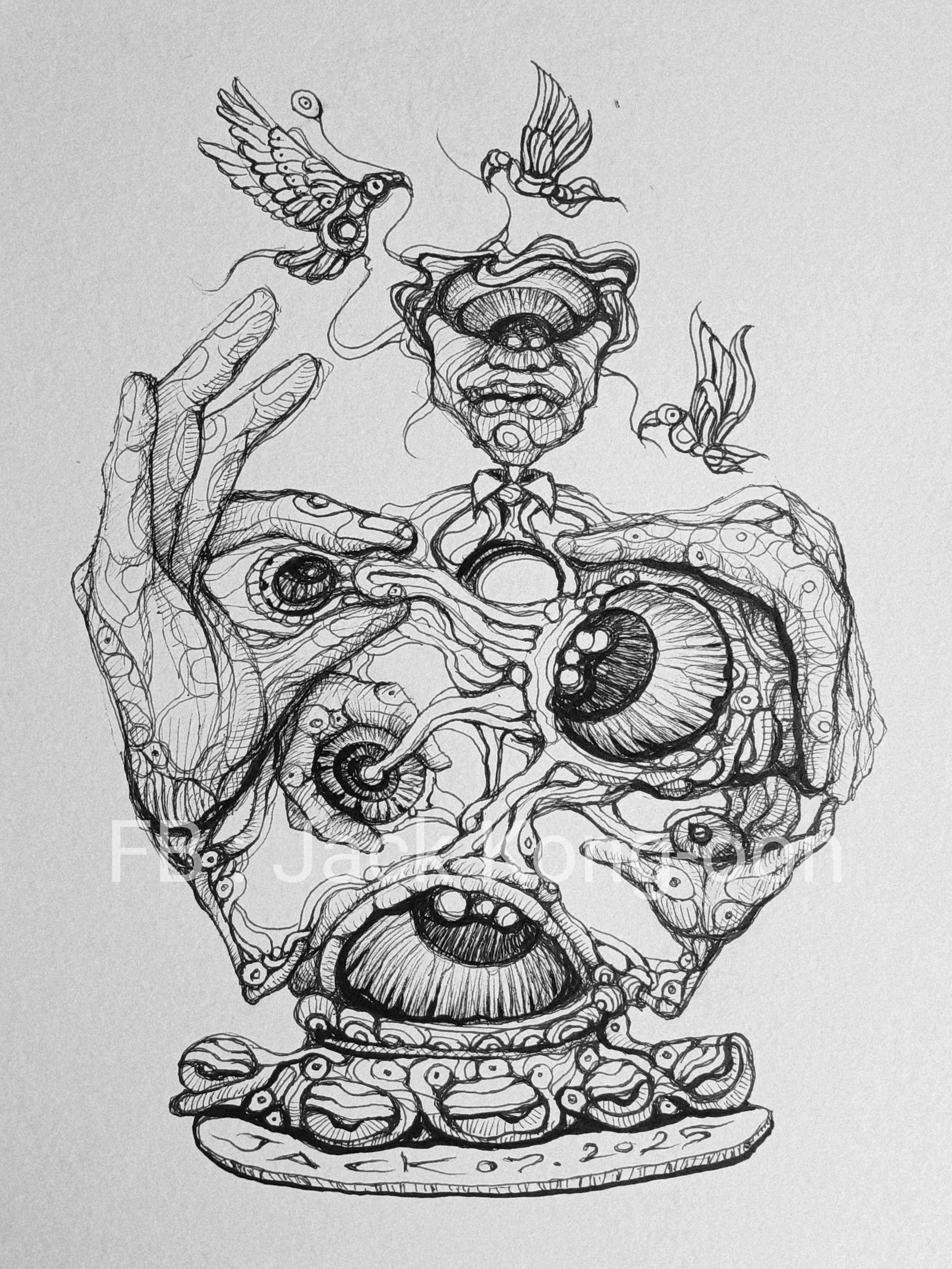 Surreal Portrait 21 (Trump Tax) วาดเส้นปากกา หมึกดำ กระดาษร้อยปอนด์ (200 แกรม) ขนาด 21 × 29.7 cm. A4