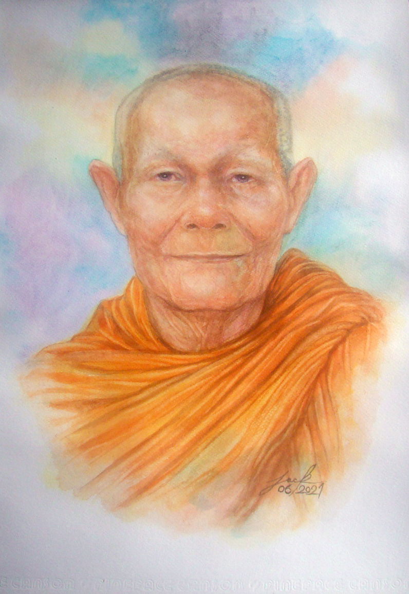หลวงพ่อจรัญ วัดอัมพวัน จ.สิงห์บุรี ภาพวาดสีน้ำ บนกระดาษ Canson 320 แกรม ขนาด A3 งานวาดต้นฉบับ ไม่ใช่ภาพพิมพ์หรือโปสเตอร์ครับ