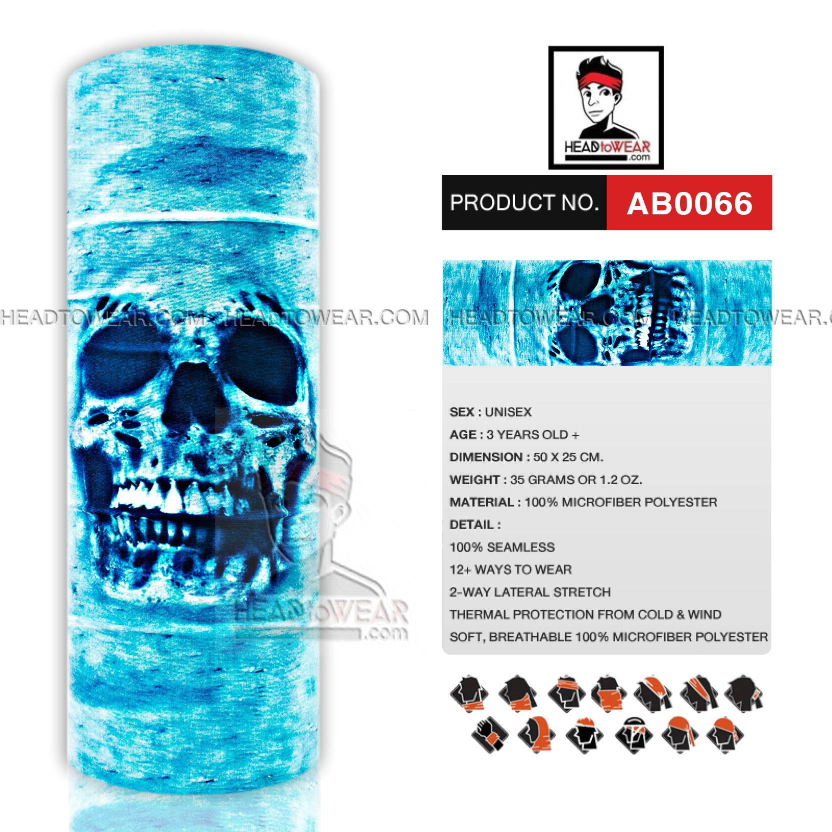 ผ้าโพกหัว ผ้าบัฟ ผ้าคาดผม HeadToWear ลายหมอกปีศาจ รหัส AB0066