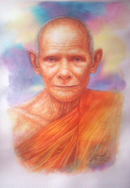 หลวงพ่อเดิม วัดหนองโพ จ.นครสวรรค์ ภาพวาดสีน้ำ บนกระดาษ Canson 320 แกรม ขนาด A3 งานวาดต้นฉบับ ไม่ใช่ภาพพิมพ์หรือโปสเตอร์ครับ