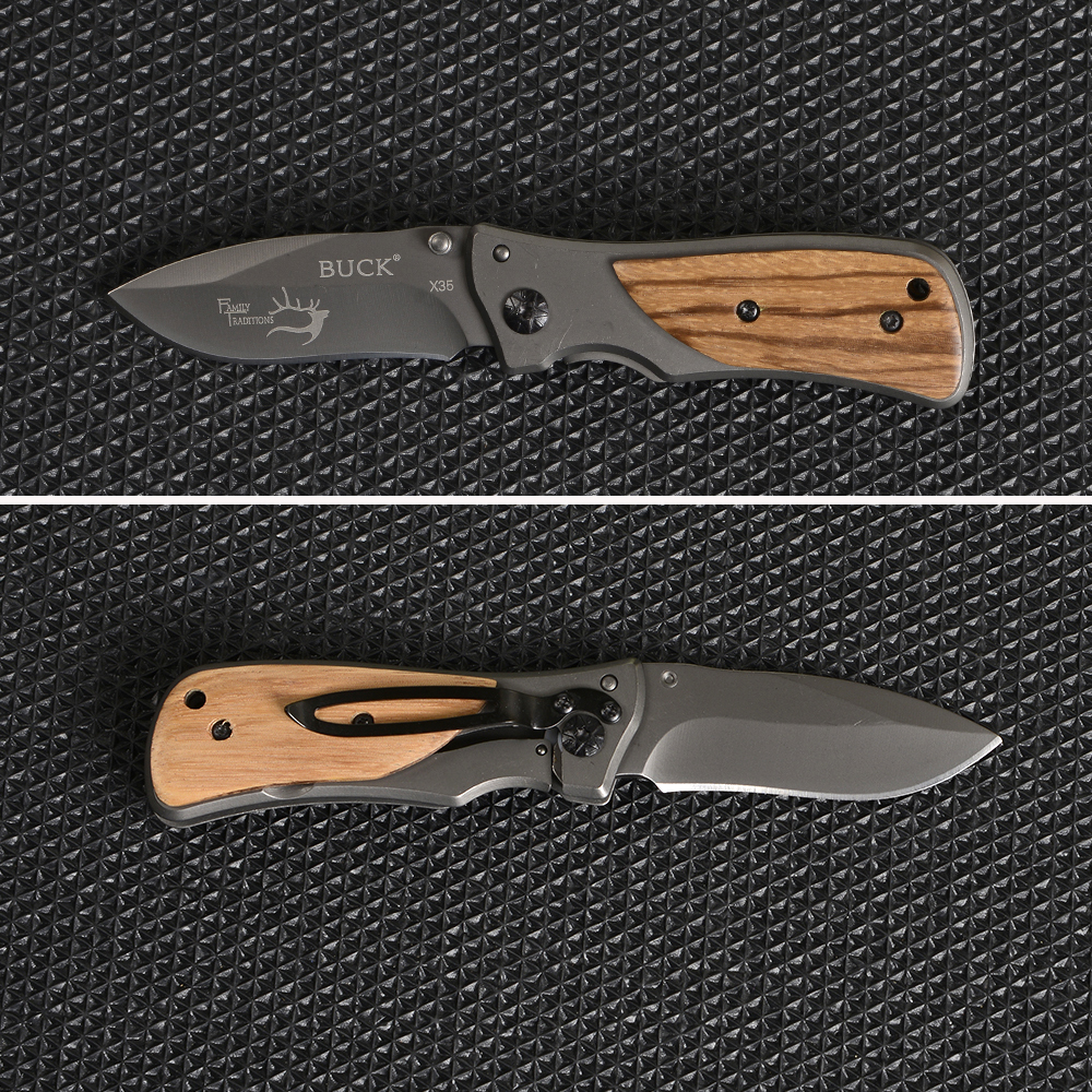 BUCK-X44-61-65-35 มีดเดินป่า อุปกรณ์เดินป่า มีดพับพกพา มีดพกเดินป่า Outdoor Folding Knife Camping Mini Pocket แค้มป์ปิ้ง มีดปอกผลไม้ มีดกลางแจ้ง ชิ้น 239 กรัม Black-Silver ดูจากรูป