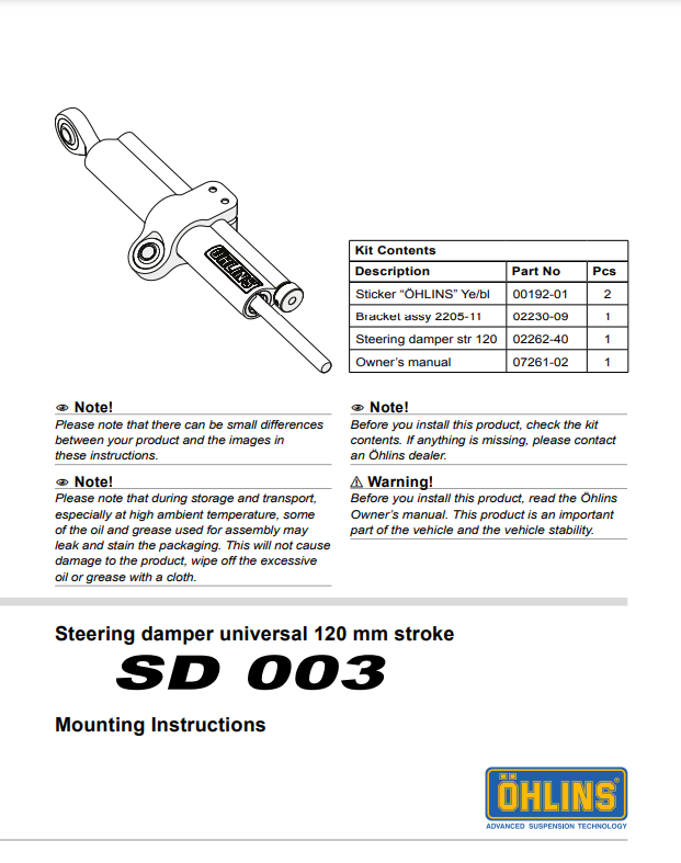 กันสะบัด OHLINS SD 003 FOR Stroke 120 MM
