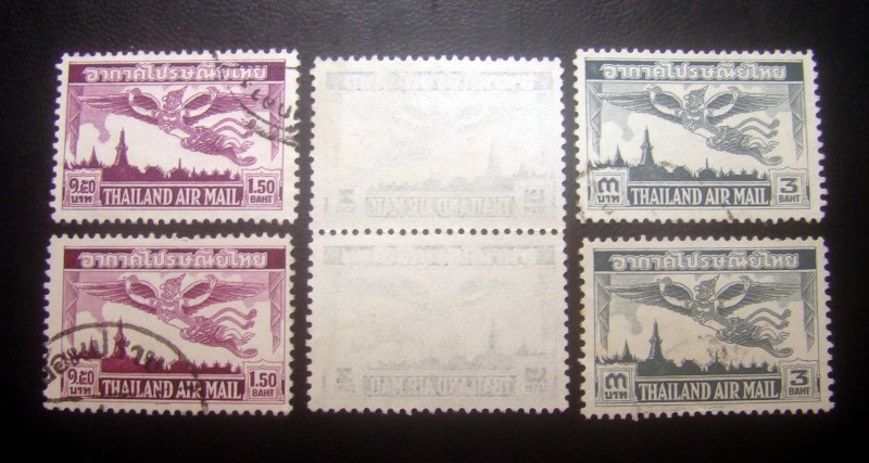 [s2894]-แสตมป์พญาครุฑ ชุดอากาศไปรษณีย์(ชุด4) ปี 2495 ครบชุด 3 ดวง /จำนวน 2 ชุด /หน้าดวง 2 บาท แบบติดกันเป็นคู่ หายาก ใช้แล้ว ราคาเบา น่าสะสมครับ