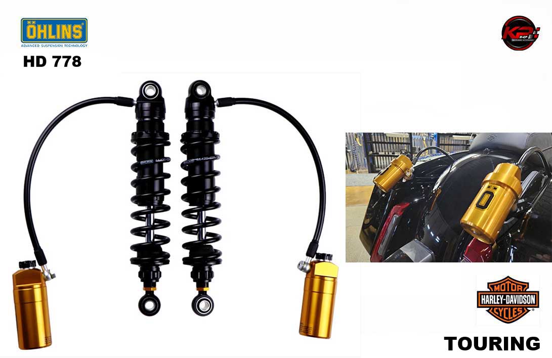โช๊คอัพหลัง OHLINS HD 778 (310,5 mm, blackline, golden reservoir) FOR HARLEY DAVIDSON TOURING