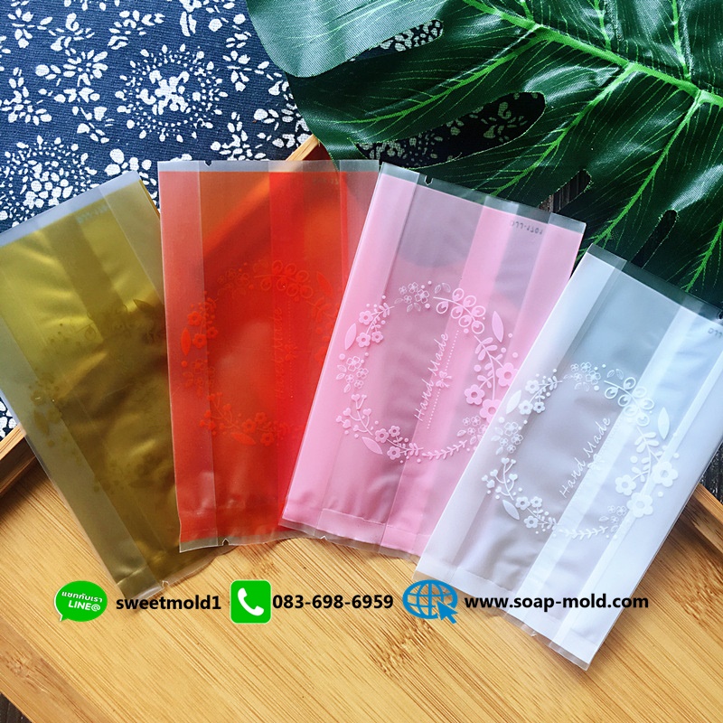 ถุงซองพลาสติกขุ่นขยายข้างพื้นหลังสี ลายดอกไม้ Handmade แพ็ค100ชิ้น
