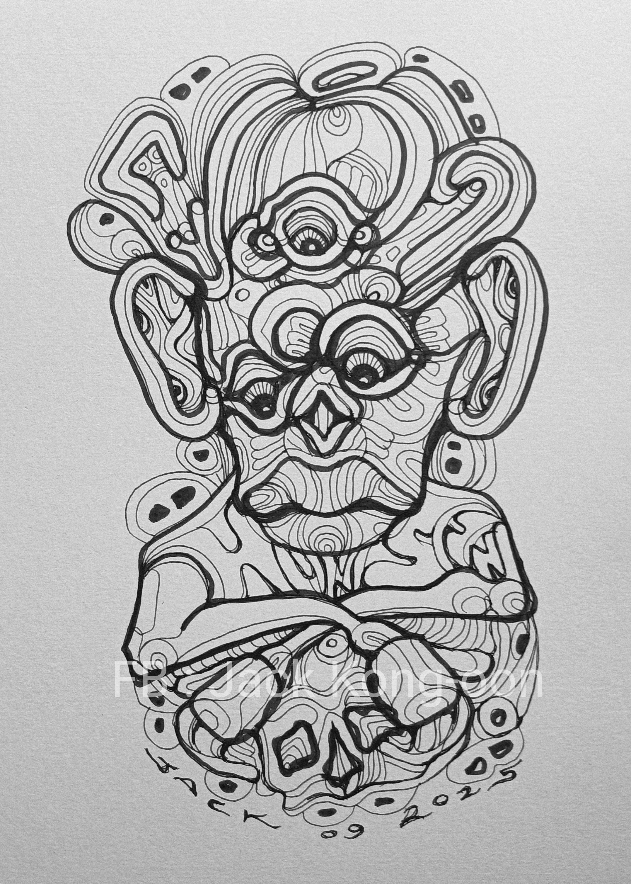 Surreal Portrait 37 วาดเส้นปากกา หมึกดำ กระดาษร้อยปอนด์ (200 แกรม) ขนาด 21×29.7 cm. A4