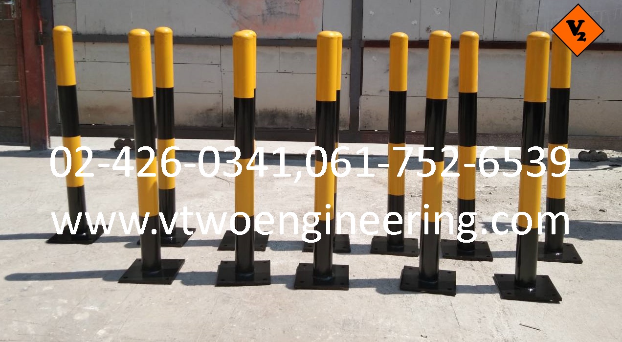 เสาเหล็กกันชน 3 นิ้ว สีเหลือง-ดำ สูง 100 ซม. เพลทใหญ่ TB008