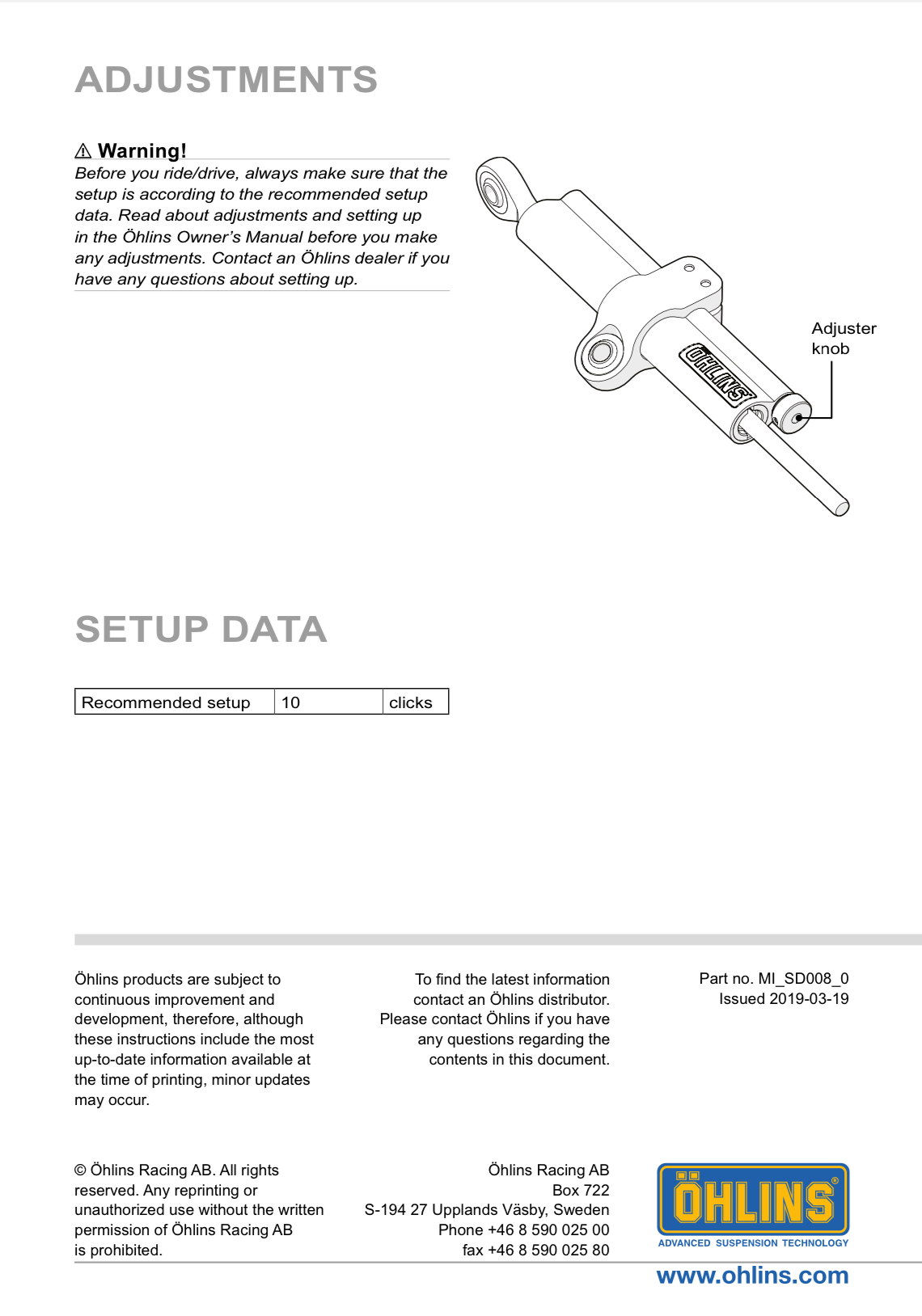 กันสะบัด OHLINS SD 008 สำหรับ Stroke 68 MM