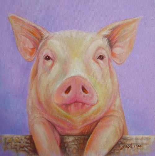 BABE ภาพวาดสีน้ำมัน งานเพ้นท์บนเฟรมผ้าใบ canvas ขนาด 30x30 cm.