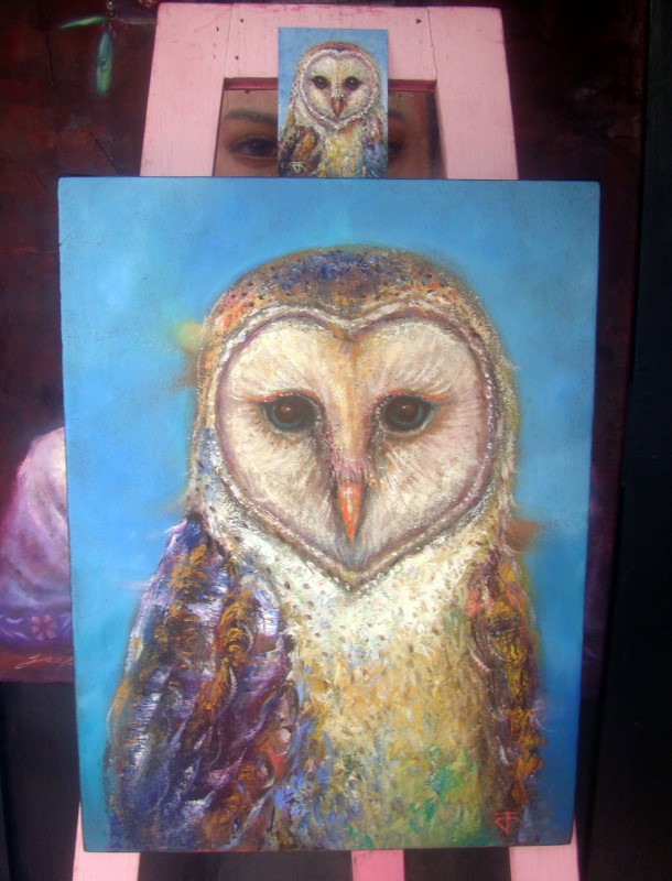 Barn Owl no.16 [Made to Order] ภาพวาดสีน้ำมัน บนเฟรมผ้าใบ (เฟรมขอบหนา) ขนาด 30 x 40 cm.