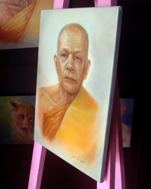 "หลวงพ่อแดง วัดเขาบันไดอิฐ" ภาพวาดสีน้ำมัน งานเพ้นท์บนเฟรมผ้าใบ canvas ขนาด 30 x 40 cm.