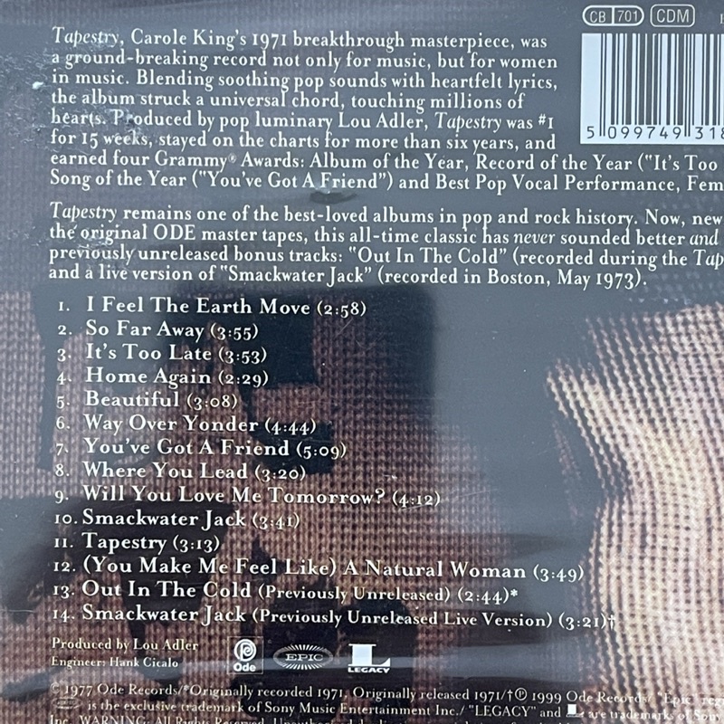 แผ่น CD ซีดีเพลง แผ่นเพลง Carole King – Tapestry แผ่นแท้ ใหม่ ซีล