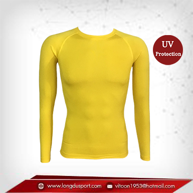 เสื้อรัดกล้ามเนื้อ แขนยาวคอกลม สีเหลือง มี Size S M L XL
