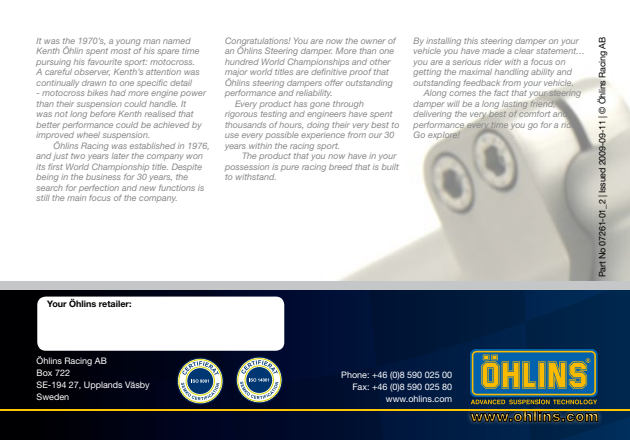 กันสะบัด OHLINS SD 047 FOR YAMAHA R1 / R1M