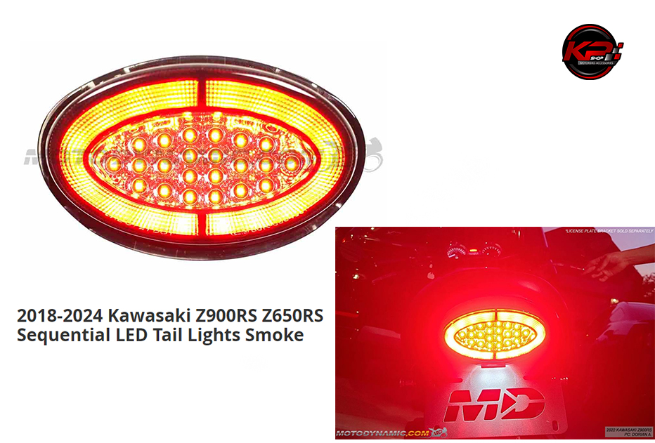 ไฟท้ายแต่ง MD FOR 2018-2024 Kawasaki Z900RS 2022-2023 Z650RS LED Tail Light with Integrated Sequential Signals in Smoke Lens