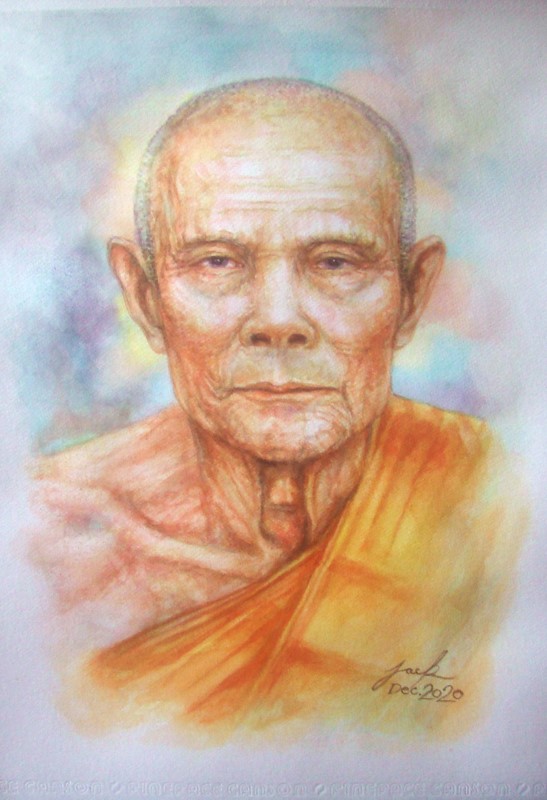 หลวงปู่หลิว วัดไร่แตงทอง นครปฐม ภาพวาดสีน้ำ บนกระดาษ Canson 320 แกรม ขนาด 29.7 cm. x 42 cm. [A3] งานวาดต้นฉบับ ไม่ใช่ภาพพิมพ์หรือโปสเตอร์ครับ