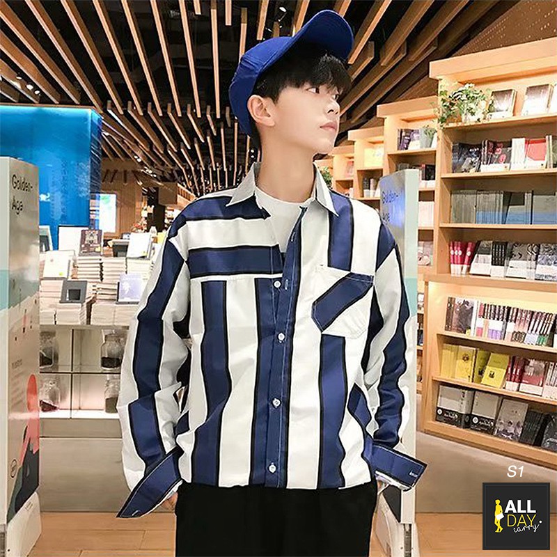 ✅ ลดล้างสต๊อค (S1 ลายทาง) เสื้อเชิ้ตแขนยาว Shirt แฟชั่น เสื้อเที่ยว M L XL XXL 2XL