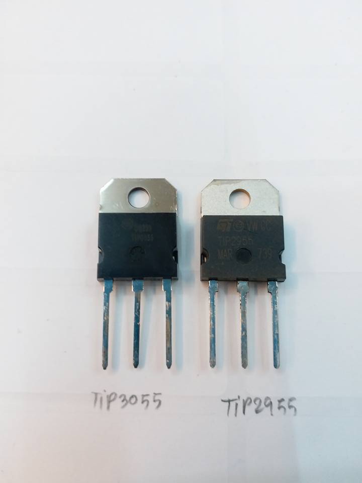 ทรานซิสเตอร์เบอร์TIP3055+TIP2955ราคาคู่ล่ะตัวถังTO-3Pยี่ห้อST MICROELECTRONICSTRANSISTERชนิดNPN+PNP