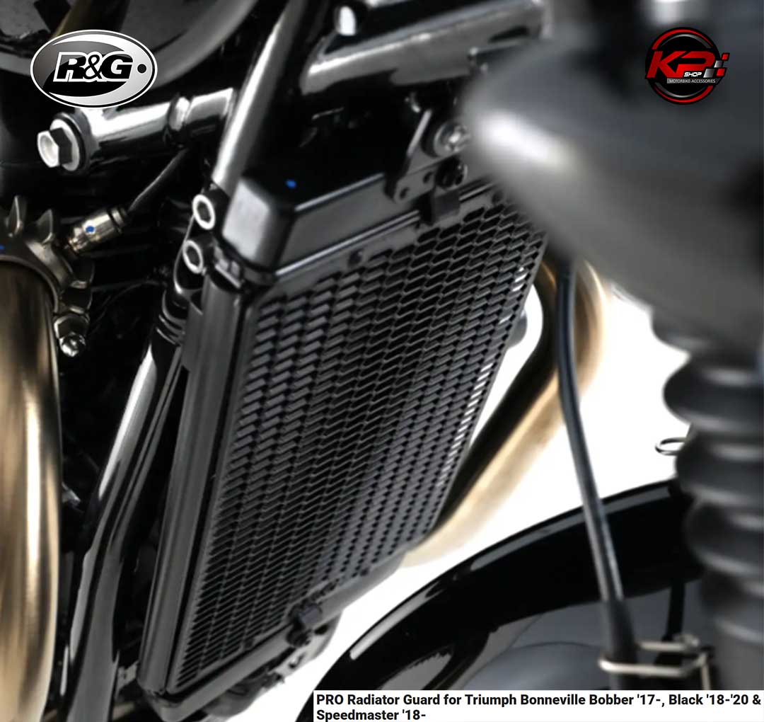 การ์ดหม้อน้ำ R&G PRO Radiator Guard for Triumph Bonneville Bobber '17-, Black '18-'20 & Speedmaster '18-