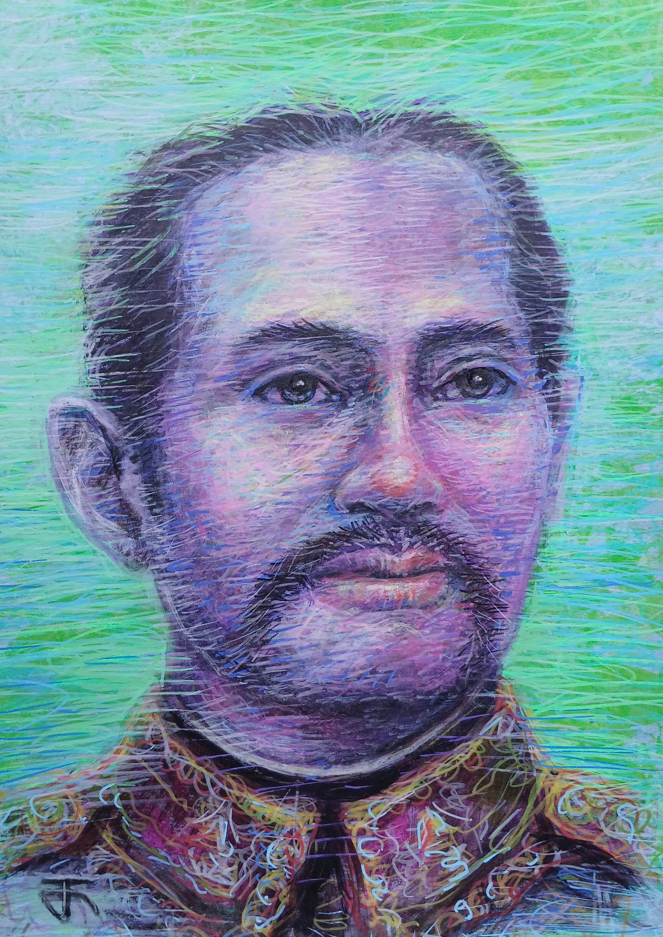 Portrait03 ภาพวาดสีอะครีลิคและวาดเส้นปากกาอะครีลิค แนว colorful บนกระดาษร้อยปอนด์(200 Gsm.) ขนาด (A4) 21 cm. x 29.7 cm. งานวาด มีชิ้นเดียว ไม่ใช่ภาพพิมพ์หรือโปสเตอร์