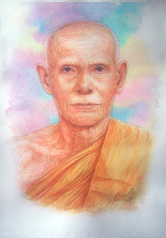 หลวงพ่อทองสุข อินทสาโร วัดสะพานสูง ปากเกร็ด จ.นนทบุรี ภาพวาดสีน้ำ บนกระดาษ Canson 320 แกรม ขนาด A3 งานวาดต้นฉบับ ไม่ใช่ภาพพิมพ์หรือโปสเตอร์ครับ