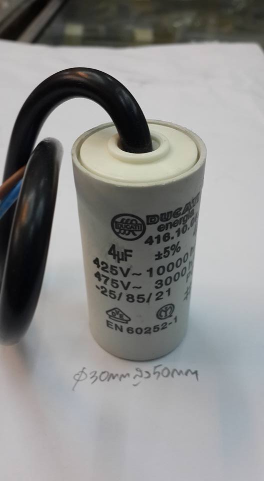 C4UF425VAC-475VACมีสายไฟ,CAP-RUN400VAC-450VAC,CAPASISTER,CONDENSERไฟVACคาปาซิสเตอร์คอนเดนเซอร์ตัวถังพลาสติกทรงกระบอกสีขาวขนาดอ้วน30xสูง50มม(30x50mm)ราคา ยี้ห้อDUCATI