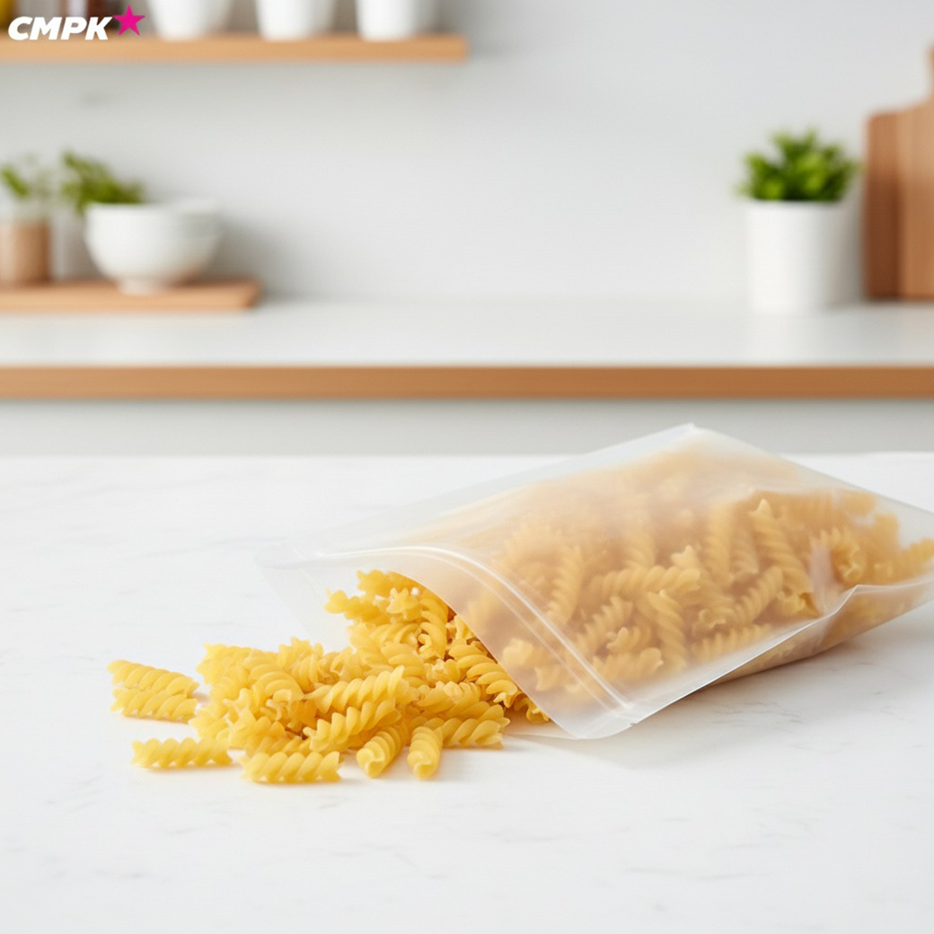 (50ใบ) ถุงพลาสติก มีซิป แบบเนื้อขุ่น ตั้งได้ ขอบโค้ง หนา 200 ไมครอน ใส่อาหารเครื่องดื่มได้