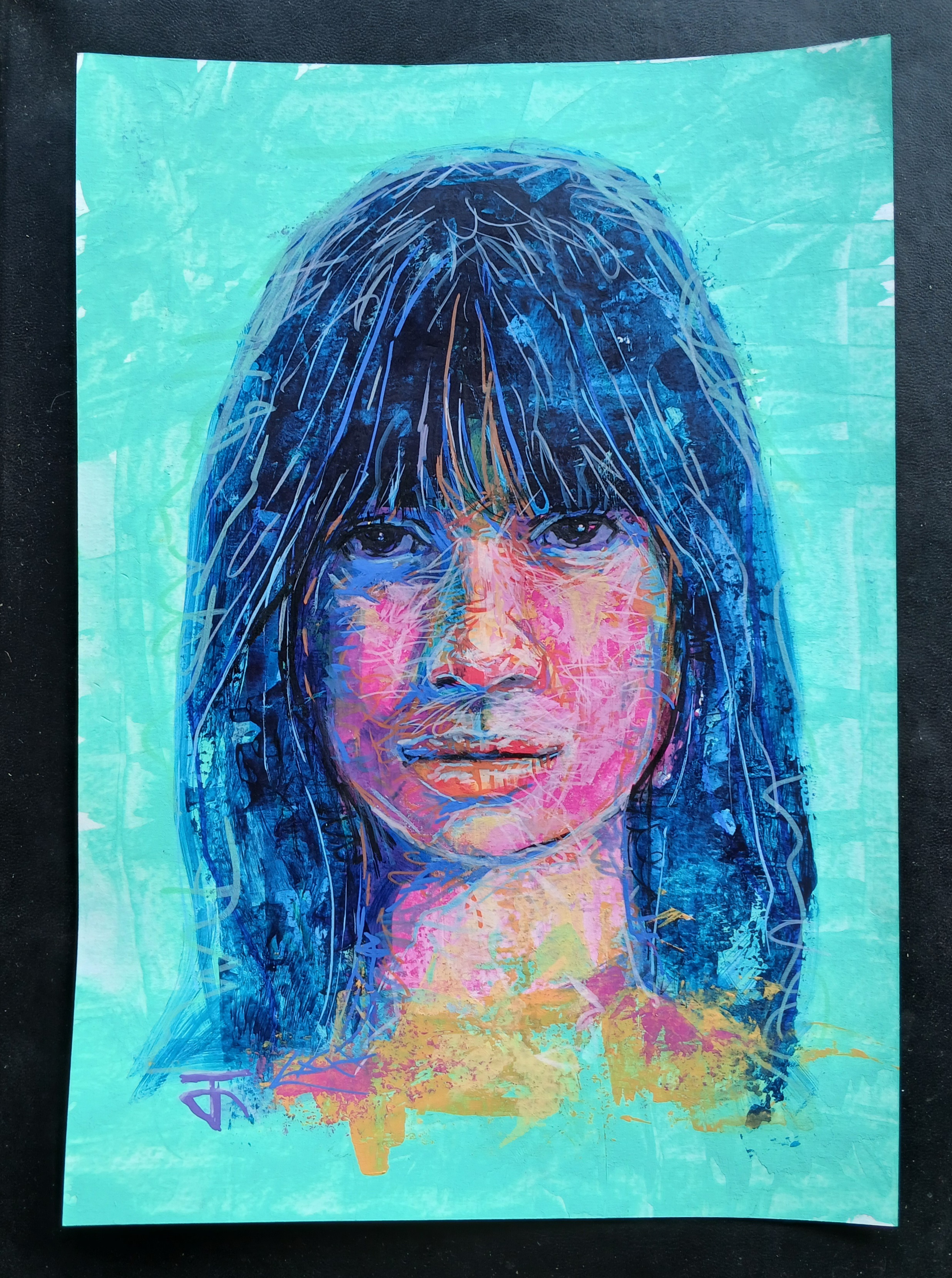 Portrait05 ภาพวาดสีอะครีลิคและวาดเส้นปากกาอะครีลิค แนว colorful บนกระดาษร้อยปอนด์(200 Gsm.) ขนาด (A4) 21 cm. x 29.7 cm. งานวาด มีชิ้นเดียว ไม่ใช่ภาพพิมพ์หรือโปสเตอร์