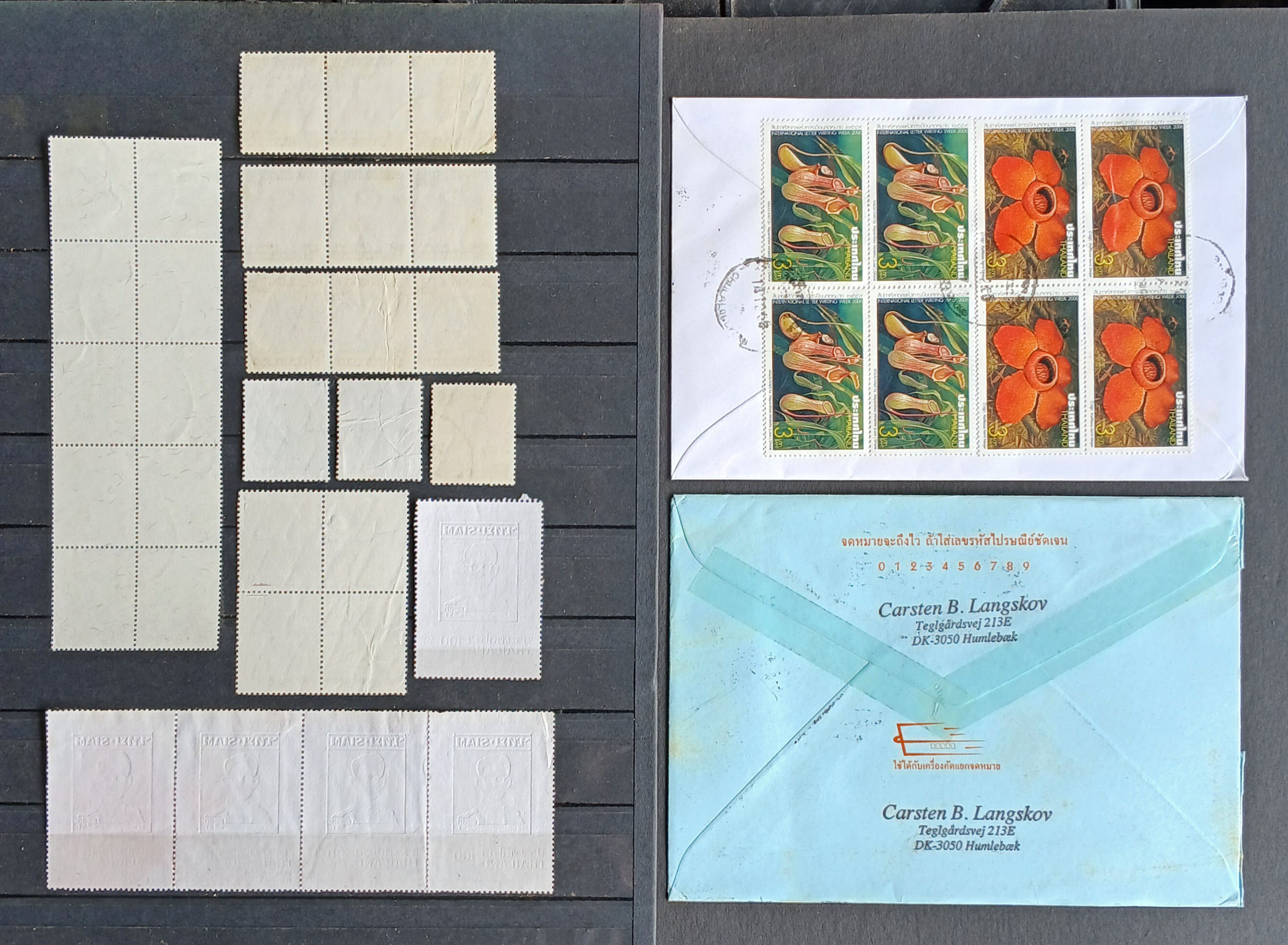 s3465-แสตมป์ไทยใช้แล้ว มีบล็อก,เดี่ยว,คู่,ดวงติดกัน มีหน้าดวง 100, 200 บาท (รวมราคาหน้าดวง 1200+) (บางดวงมีรอยยับบ้างตามภาพครับ) ...+ซองจดหมายส่งจริง ติดแสตมป์ไทย 1ซอง ...+ซองจดหมายส่งจริง ต่างประเทศมาไทย 1 ซอง