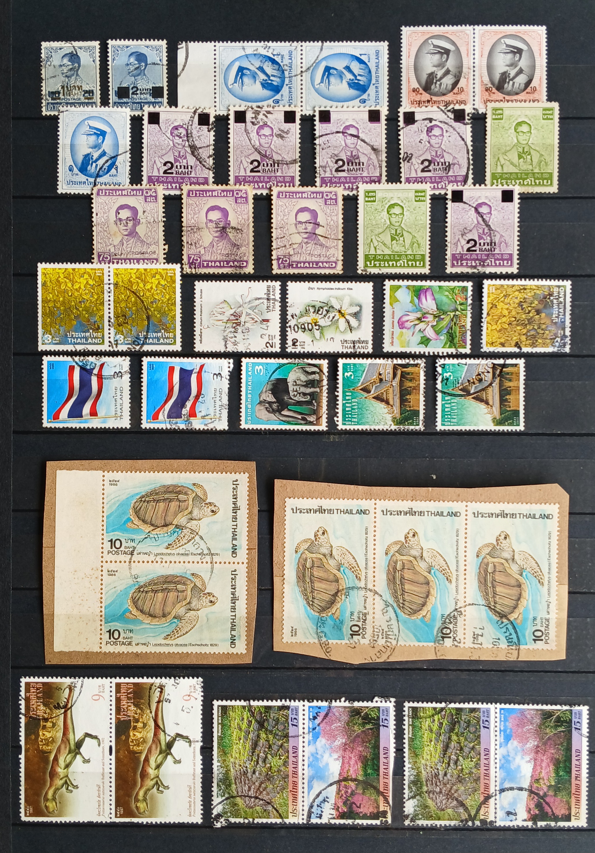 s3467-แสตมป์ไทยใช้แล้ว มีเดี่ยว,บล็อก,คู่,ดวงติดกัน รวม 140 ดวง (ตำหนิขาดมุมไม่นับ)...+ซองจดหมายส่งจริง ติดแสตมป์ไทย 1ซอง ...+ซองจดหมายส่งจริง ต่างประเทศมาไทย 1 ซอง
