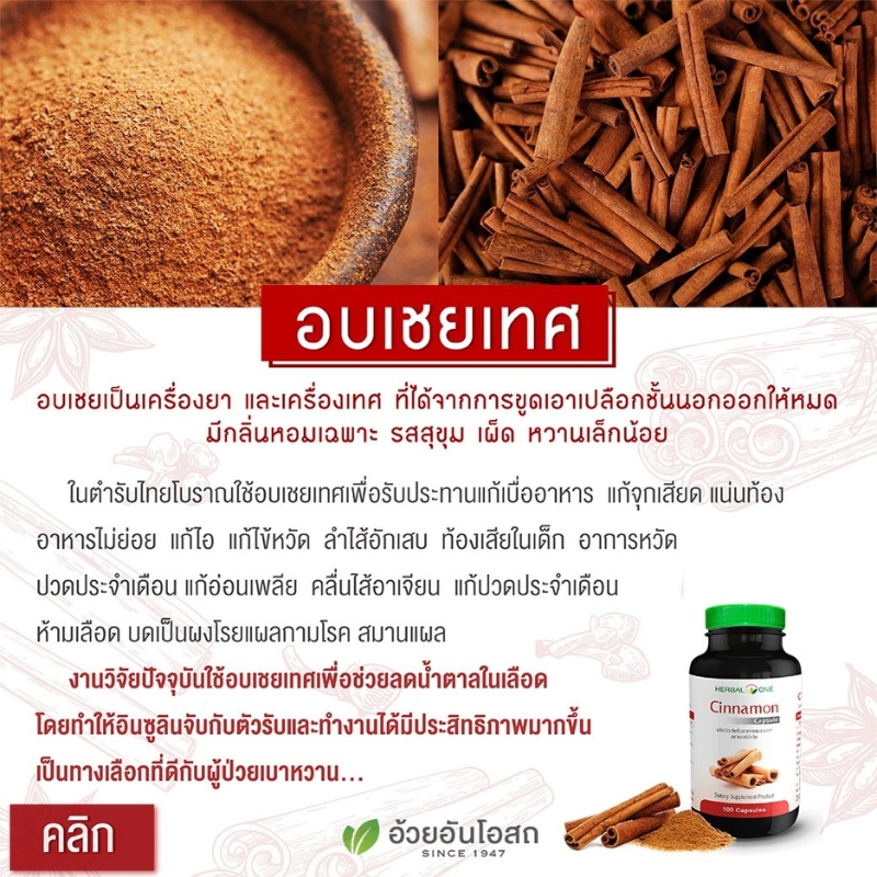 ชินนามอนแคปซูล อบเชยเทศ อ้วยอันโอสถ เฮอร์บัลวัน Herbal One