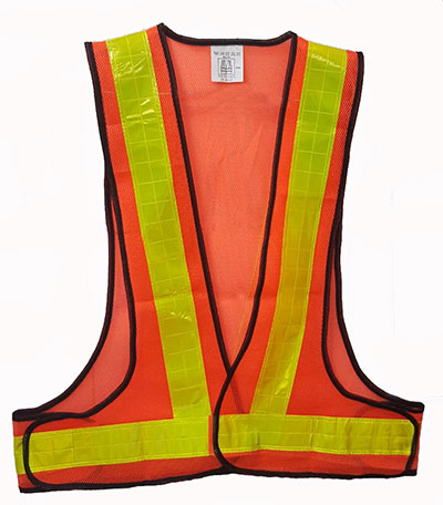เสื้อจราจรตาข่าย ทรงตัวVสีส้มแถบเหลือง RV-10-03