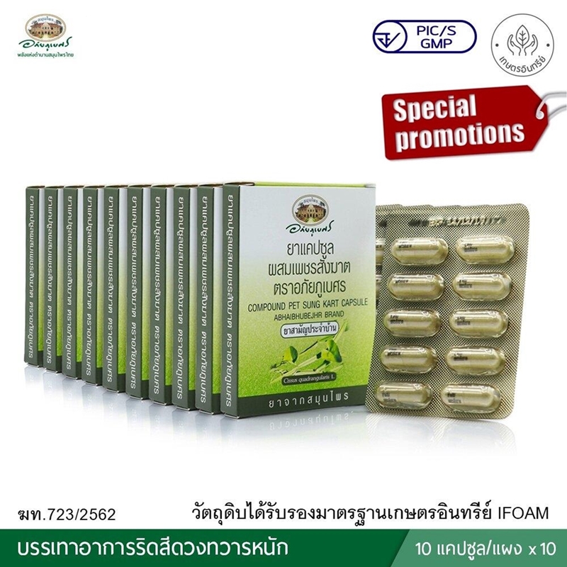 ยาแคปซูลผสมเพชรสังฆาต ตราอภัยภูเบศร ขนาดบรรจุ 10 แคปซูล (แผง) 10 แผง
