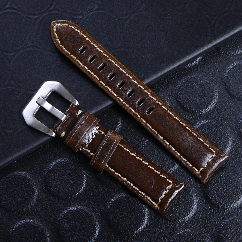 WS-09-10-22-57-60 สายนาฬิกาหนังแท้ GENUINE LEATHER WATCH BAND ขนาด 20 มิล อุปกรณ์เสริมนาฬิกาชายและหญิง ชิ้น 225 กรัม Black-Brown 20 mm