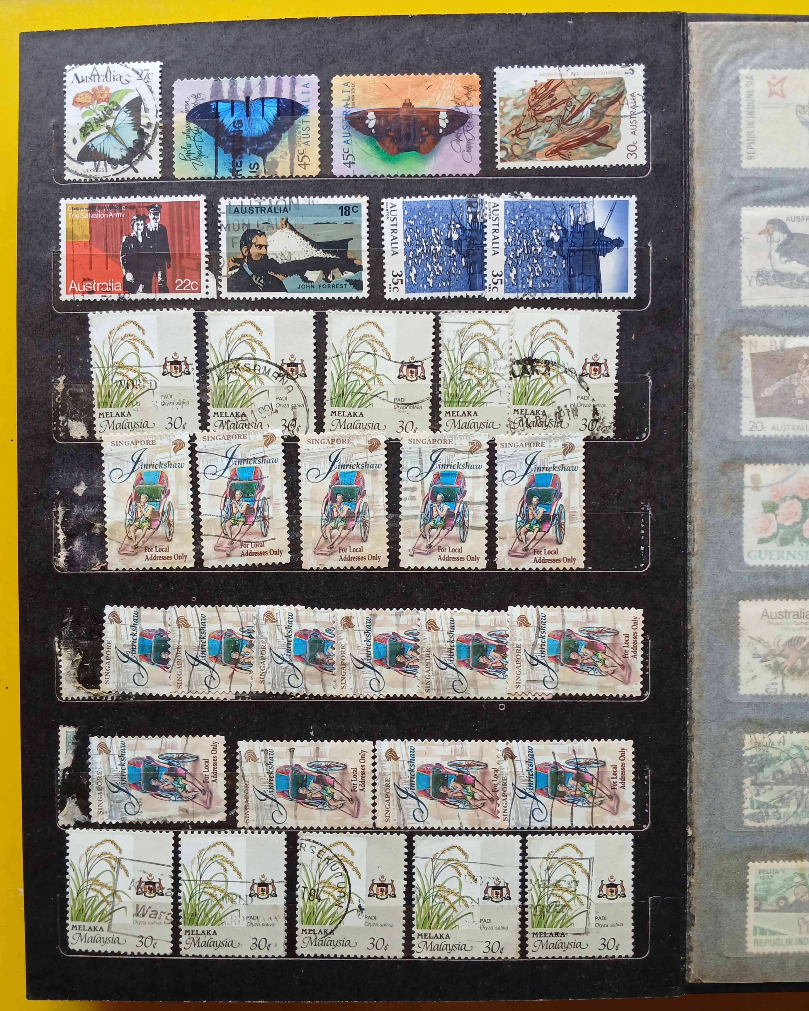 s3449-แสตมป์ต่างประเทศ พร้อมสมุด รวม 14 หน้า / 417 ดวง +โปสการ์ด ติดแสตมป์ต่างประเทศ ใช้แล้ว 4 ใบ +ซองส่งจริง ต่างประเทศส่งมาไทย 4 ซอง