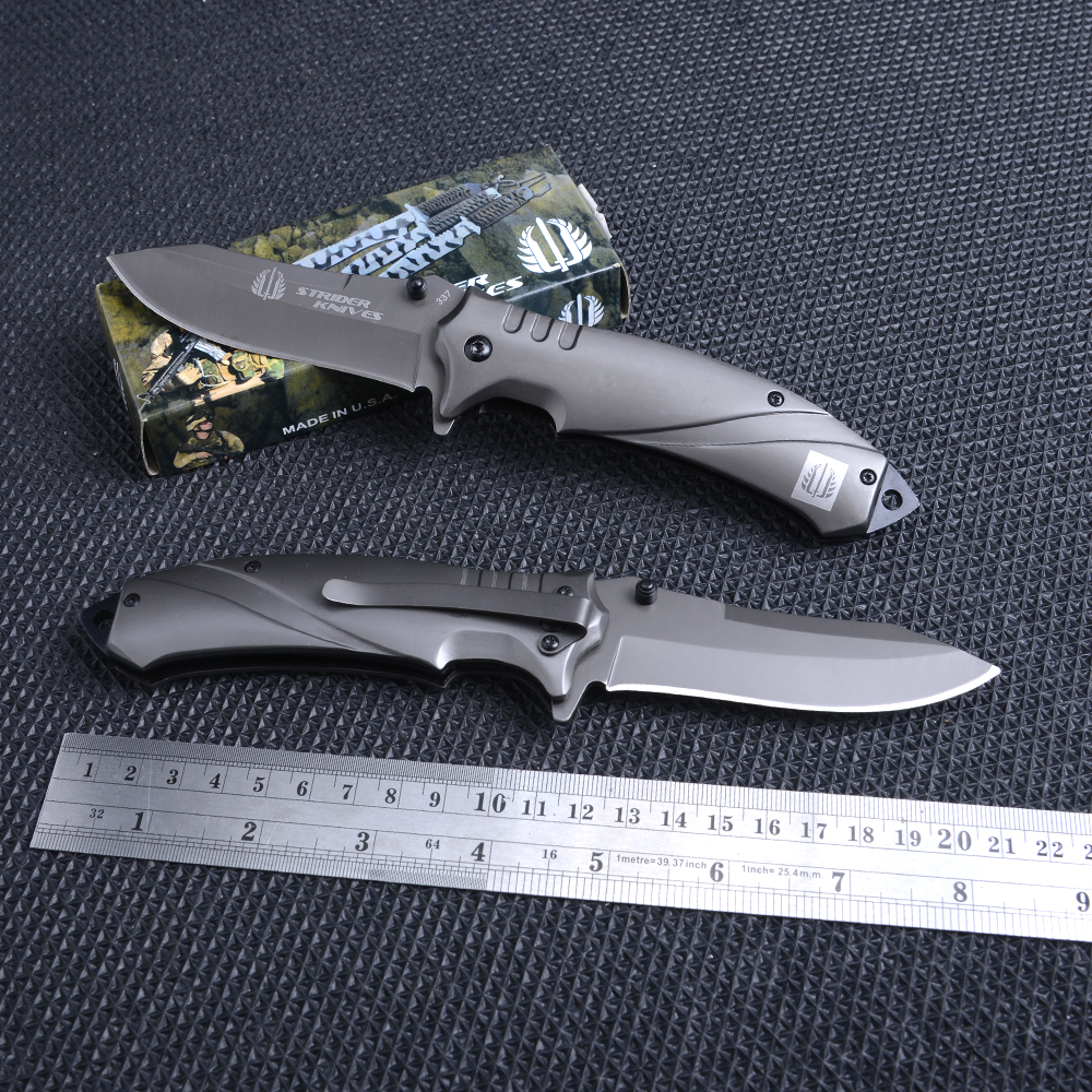 SD-127 มีดเดินป่า มีดพับ STRIDER-337 Folding Knife ด้ามโลหะ เหล็กใบมีดสแตนเลส มีดยาว 21 ซม. ชิ้น 320 กรัม Grey 21 cm
