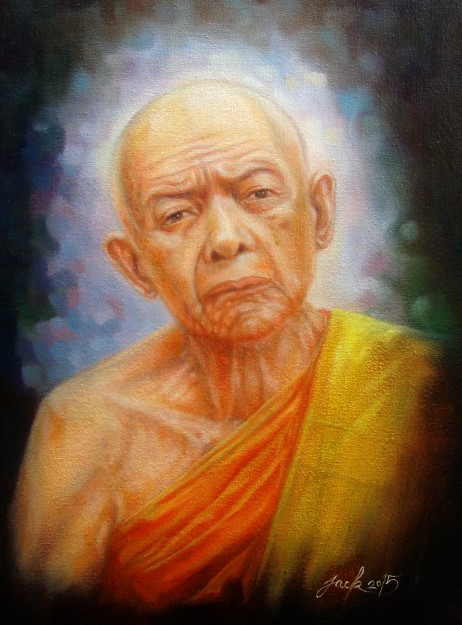 " หลวงปู่ทิม วัดละหารไร่ " ภาพวาดสีน้ำมัน งานเพ้นท์บนเฟรมผ้าใบ canvas ขนาด 30 x 40 cm.