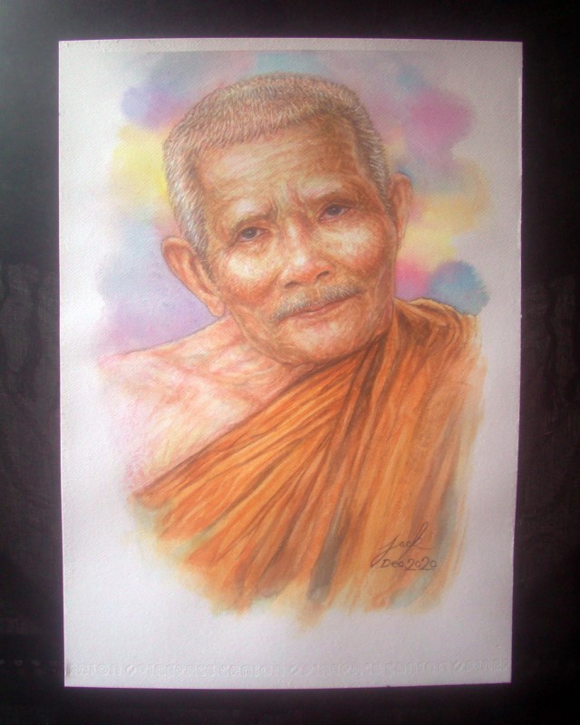 หลวงปู่แหวน สุจิณโณ วัดดอยแม่ปั๋ง จ.เชียงใหม่ ภาพวาดสีน้ำ บนกระดาษ Canson 320 แกรม ขนาด A3 งานวาดต้นฉบับ ไม่ใช่ภาพพิมพ์หรือโปสเตอร์ครับ