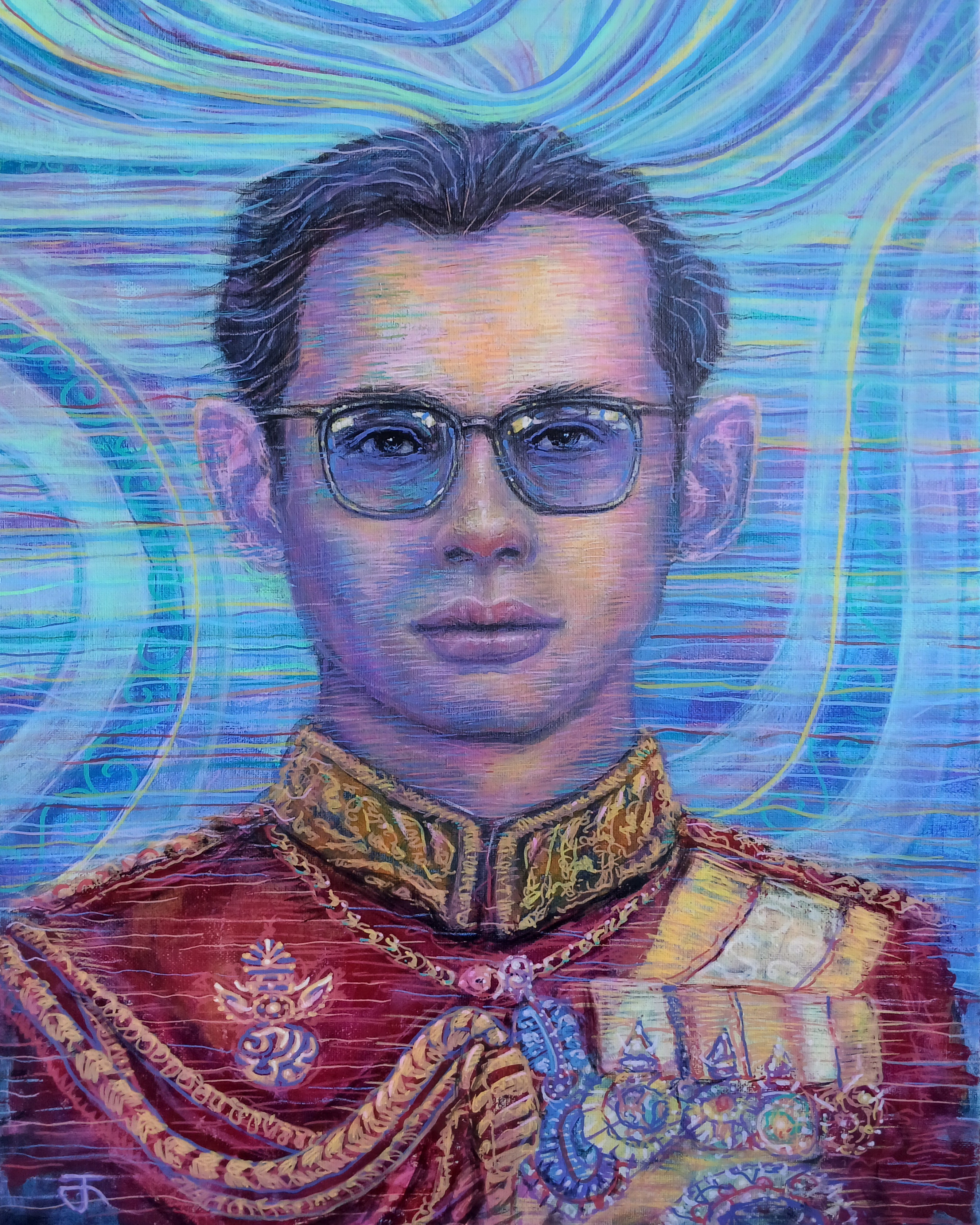 ในหลวง รัชกาลที่ 9 ภาพวาดสีอะครีลิค บนเฟรมผ้าใบ ขนาด 40 cm. x 50 cm. งานวาดต้นฉบับ มีชิ้นเดียว ไม่ใช่ภาพพิมพ์หรือโปสเตอร์ครับ